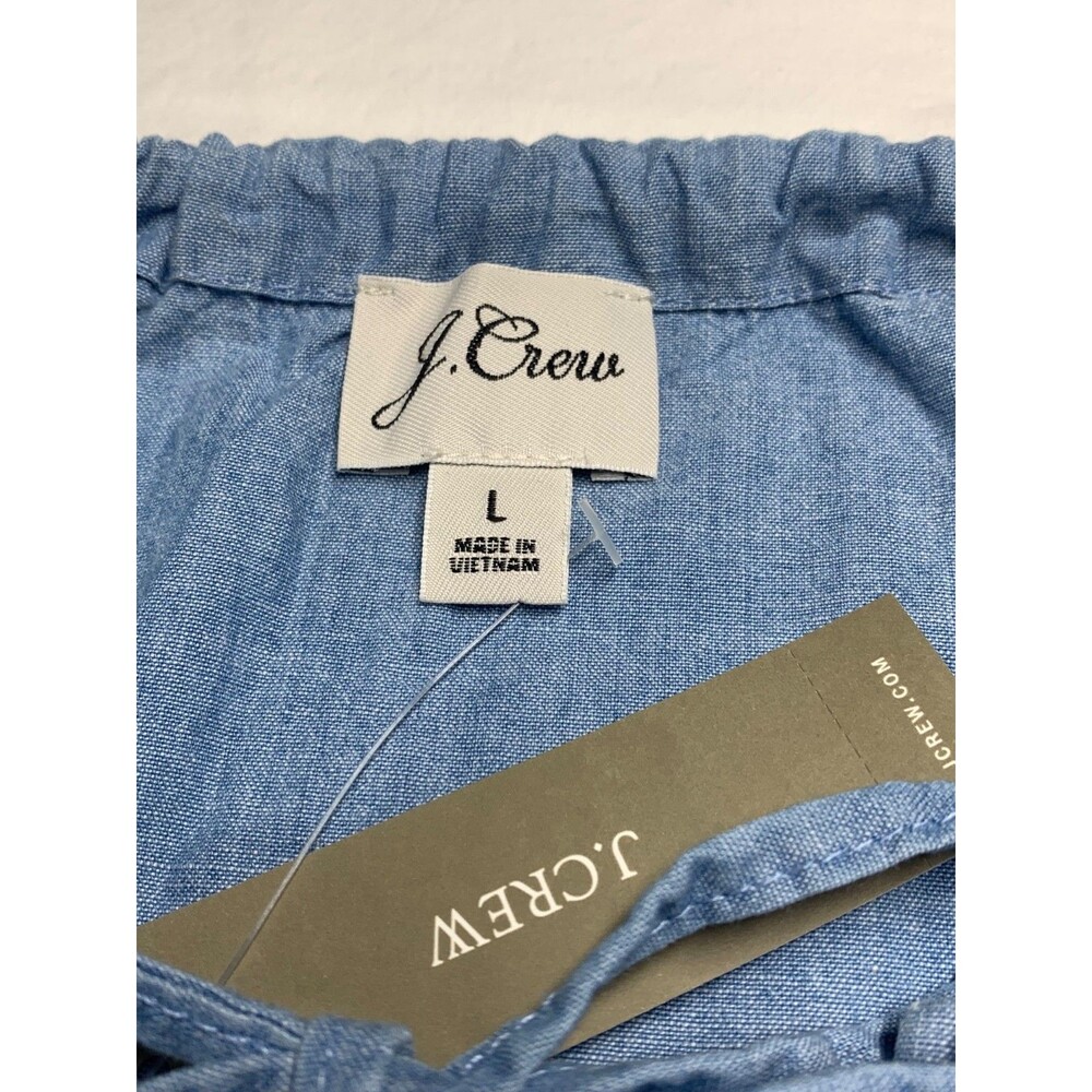 J. Crew Chambray Blue Short Puff Sleeve Blouse Women's Large NWT - Picture 3 of 10